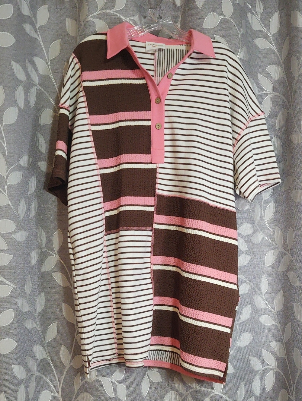 Fantastic Fawn Pink, Brown & White Striped Polo Dress size M